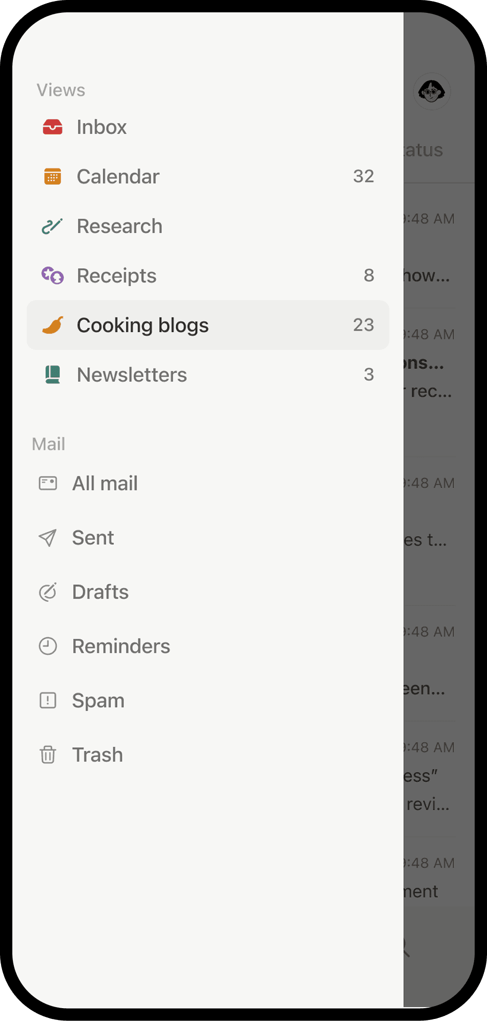 Una captura de pantalla de Notion Mail en dispositivo móvil