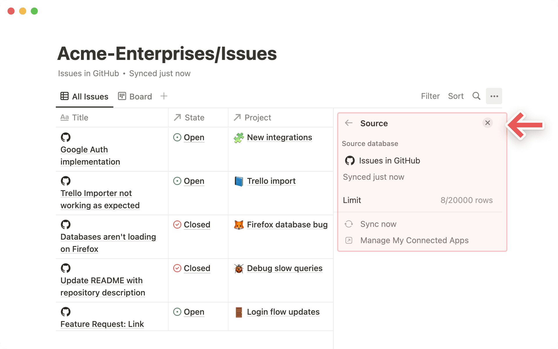 同期データベースのソース