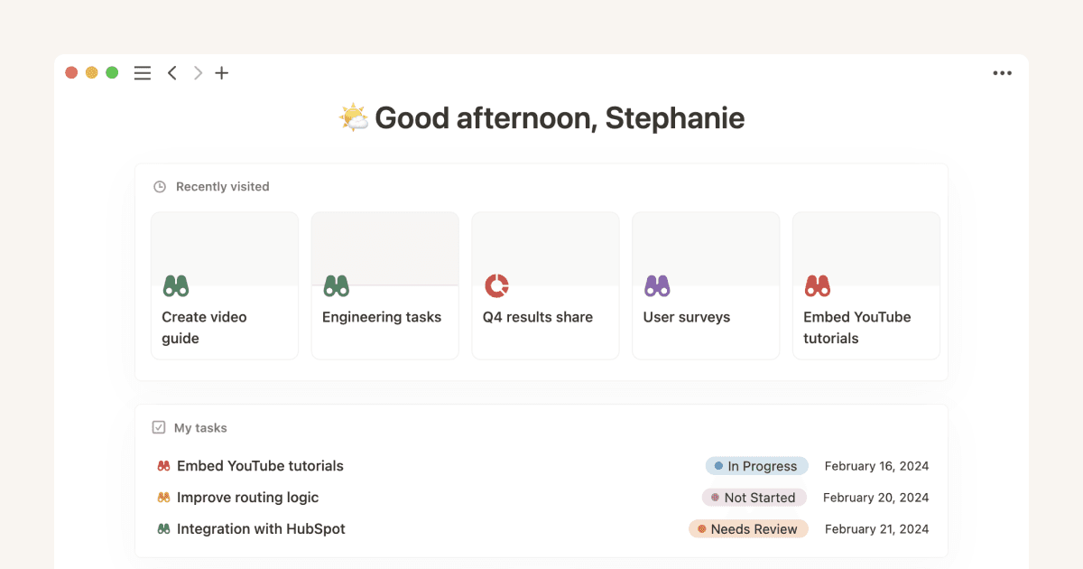 タスクデータベースを活かした、あなた専用のホーム