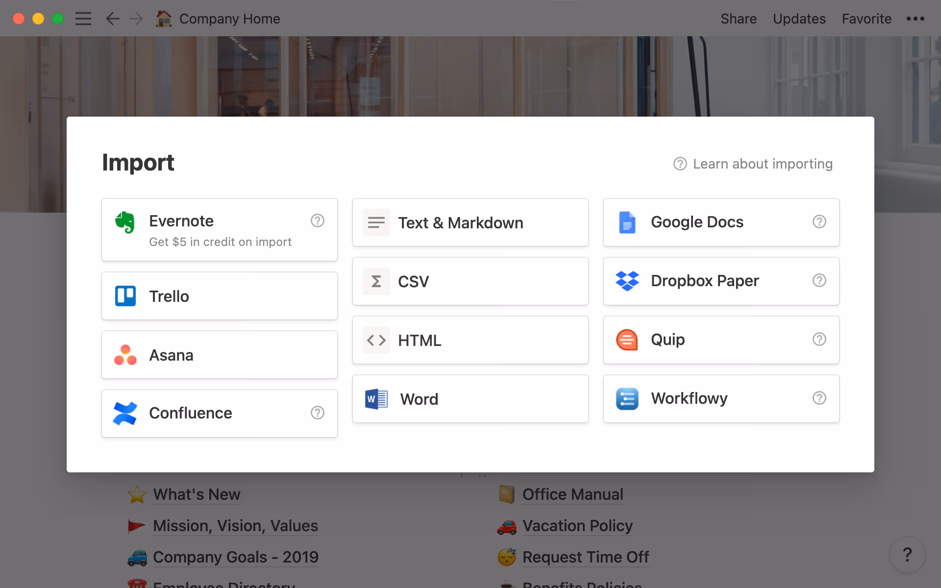 Notionのインポートオプション