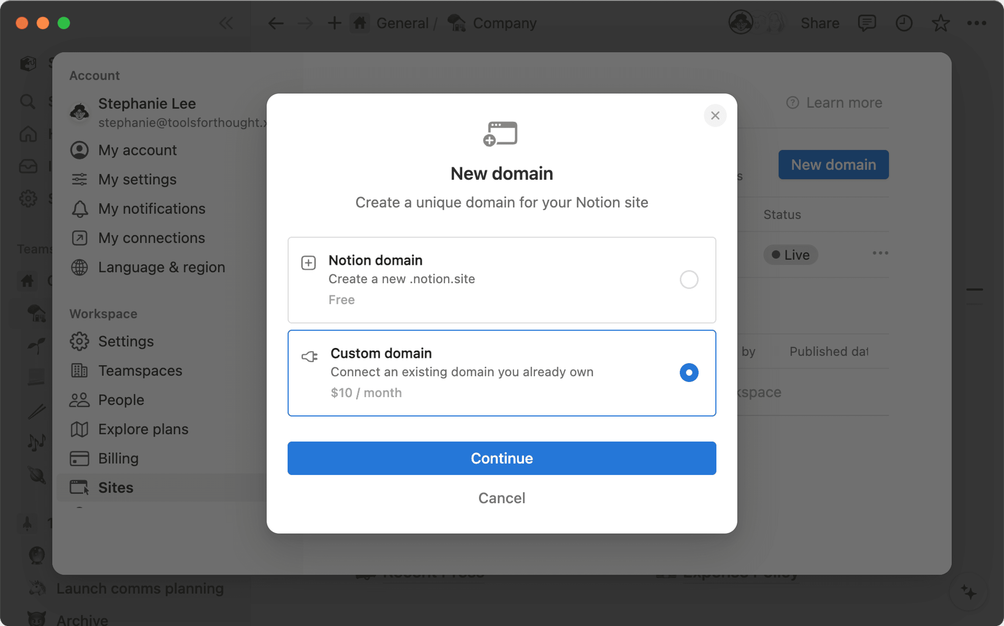 hc: カスタムドメインの接続 Hero