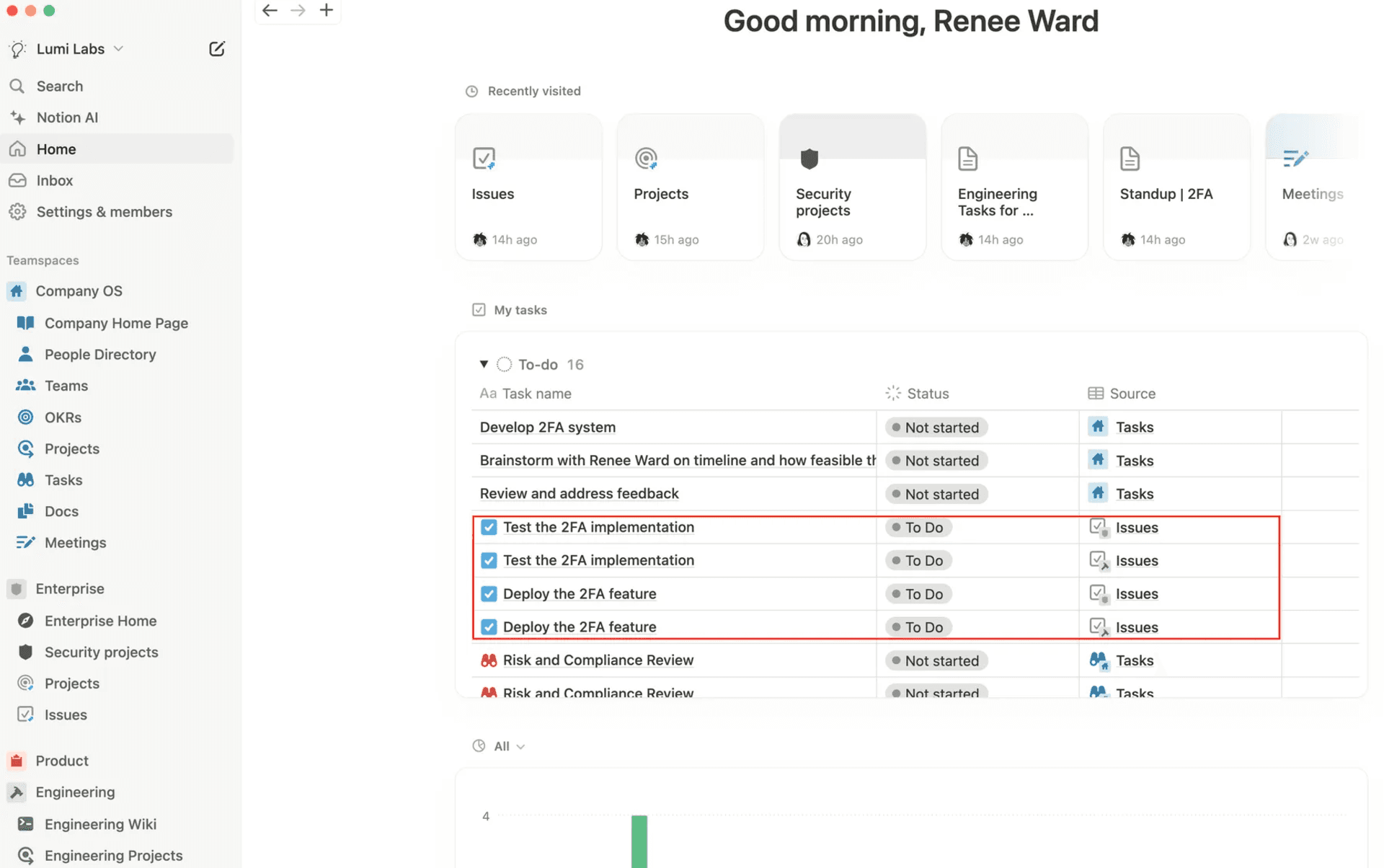 Notionホームページのマイタスクで、あなたに割り当てられたJira同期イシューを見つけます