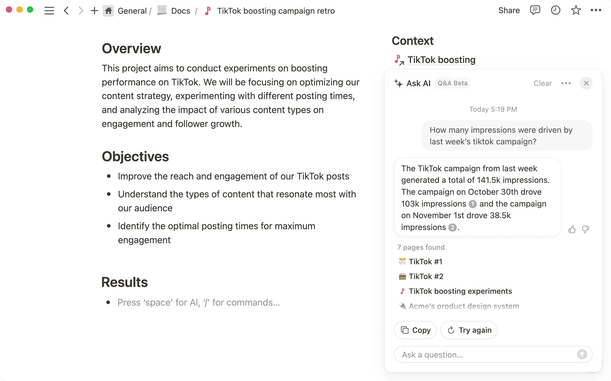期間を指定した質問で、役立つキャンペーンデータを即座に取得します。