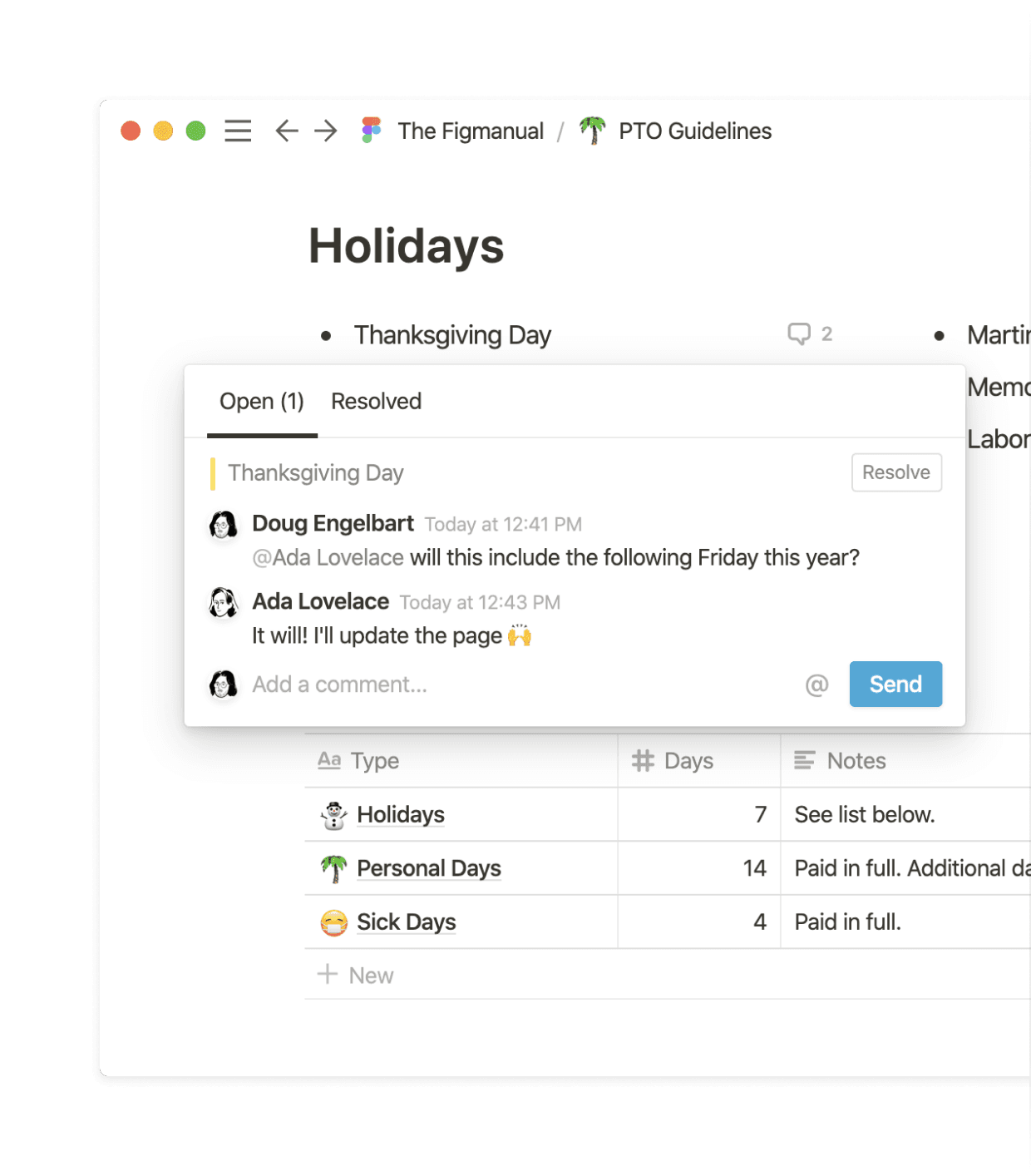 好きな場所にコメントして、情報を最新に保つことができます。