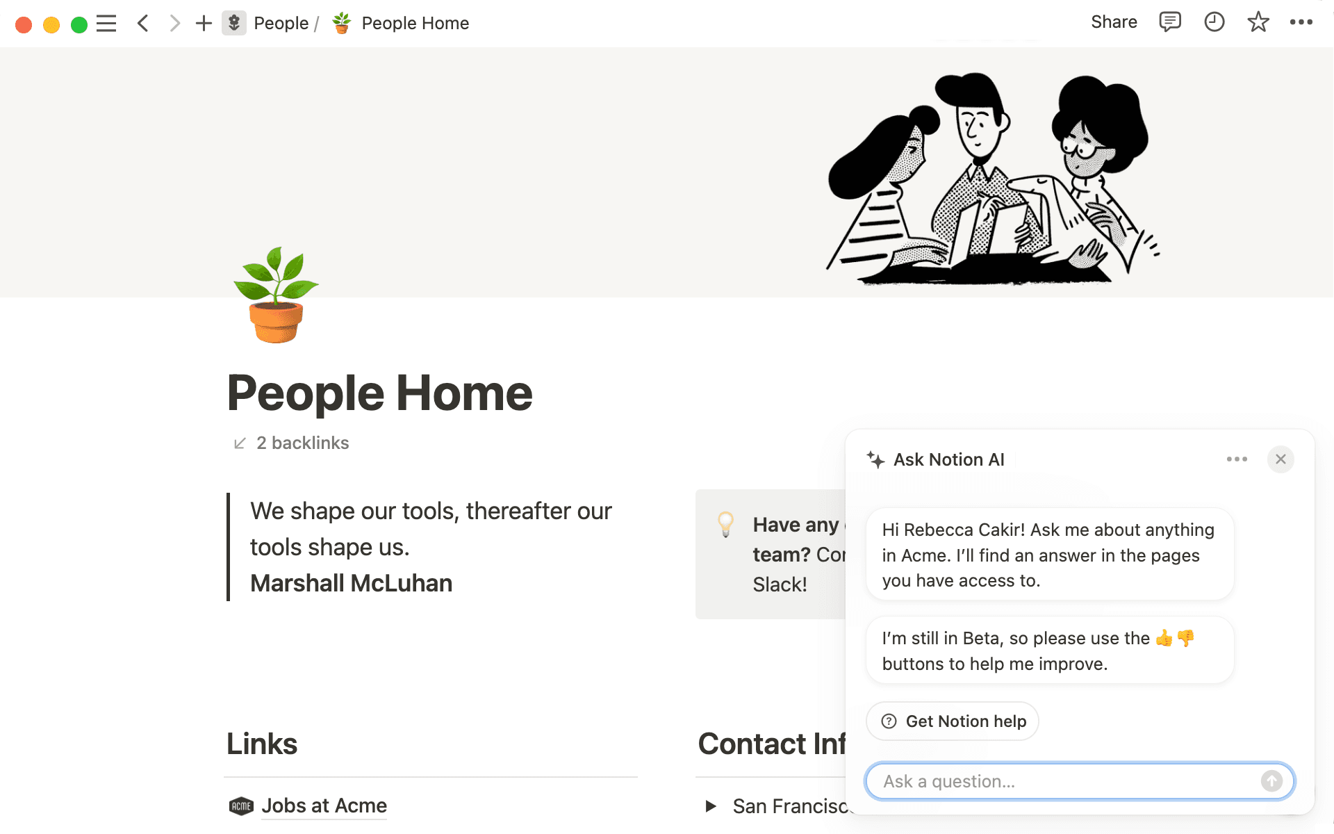Q&Aを開くには、右下にあるスパークルアイコンをクリックします。または、検索メニューからQ&Aを使用します。