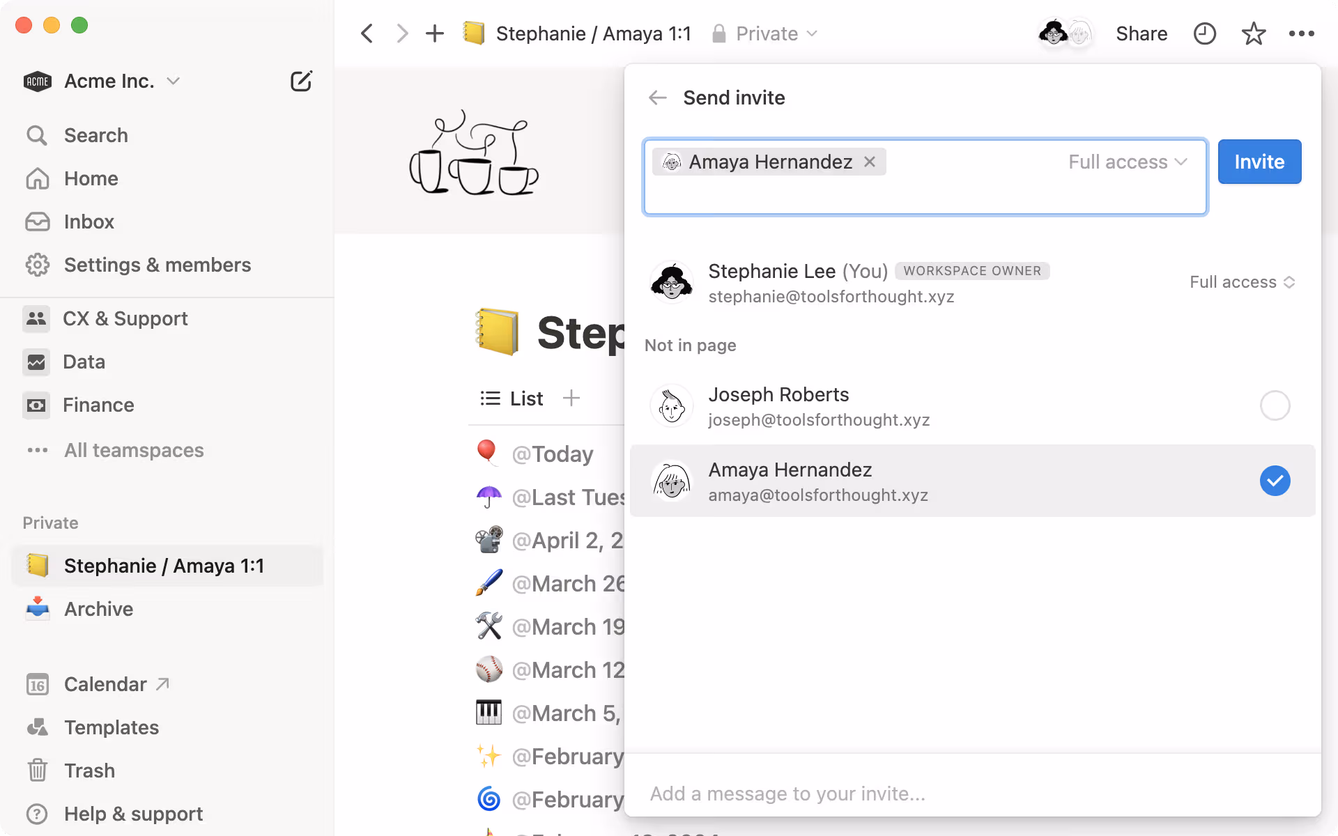 Sharing & permissions - share with teammate