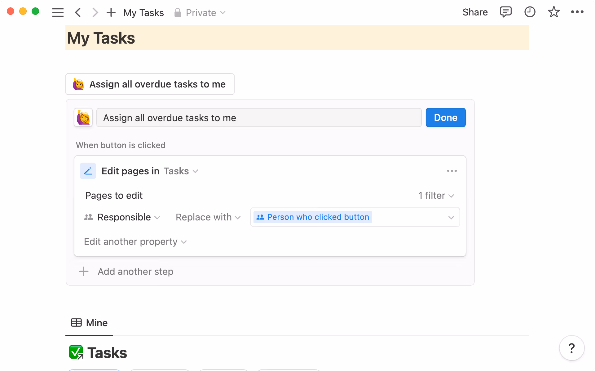適用するフィルターに従ってデータベース内の特定の項目を編集するよう、ボタンを設定できます。