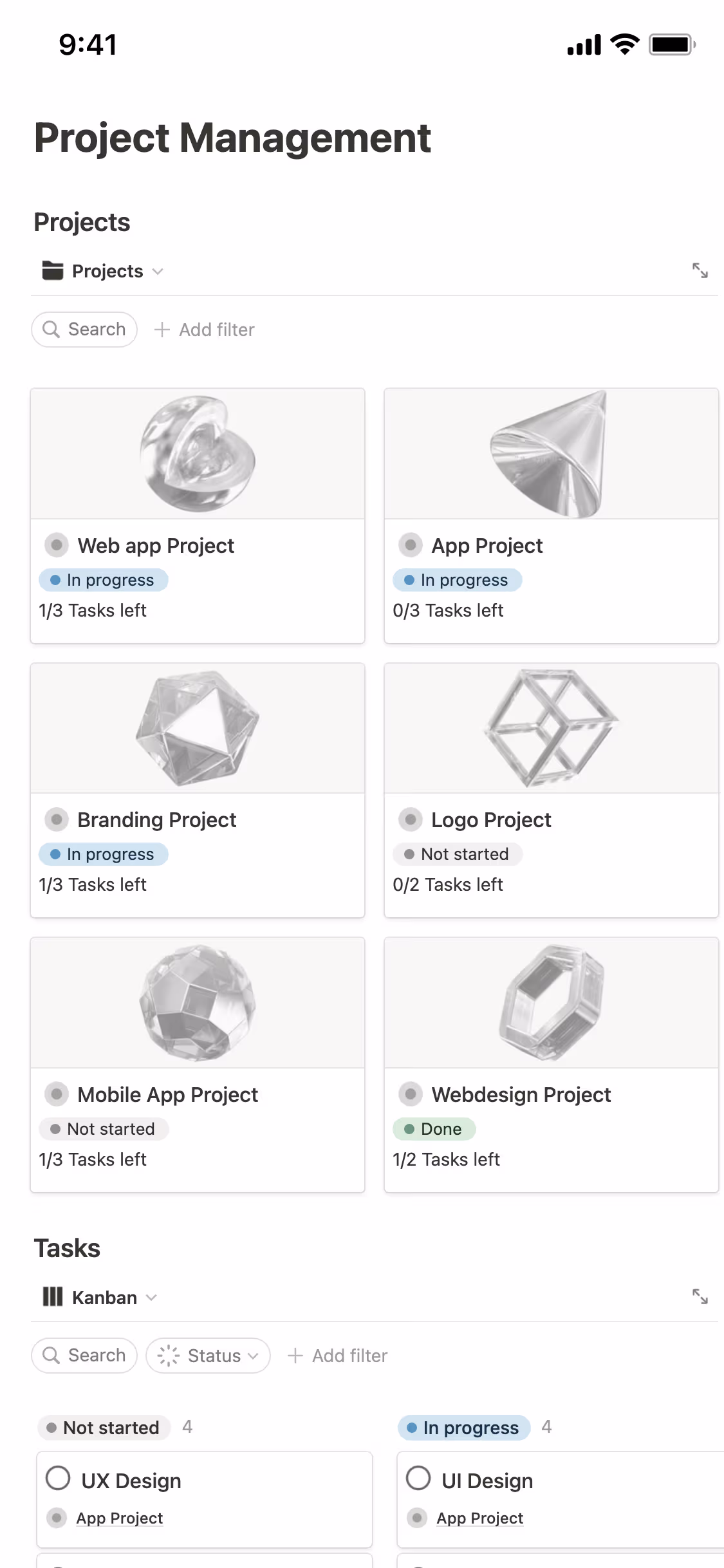 Notionモバイルアプリのスクリーンショット