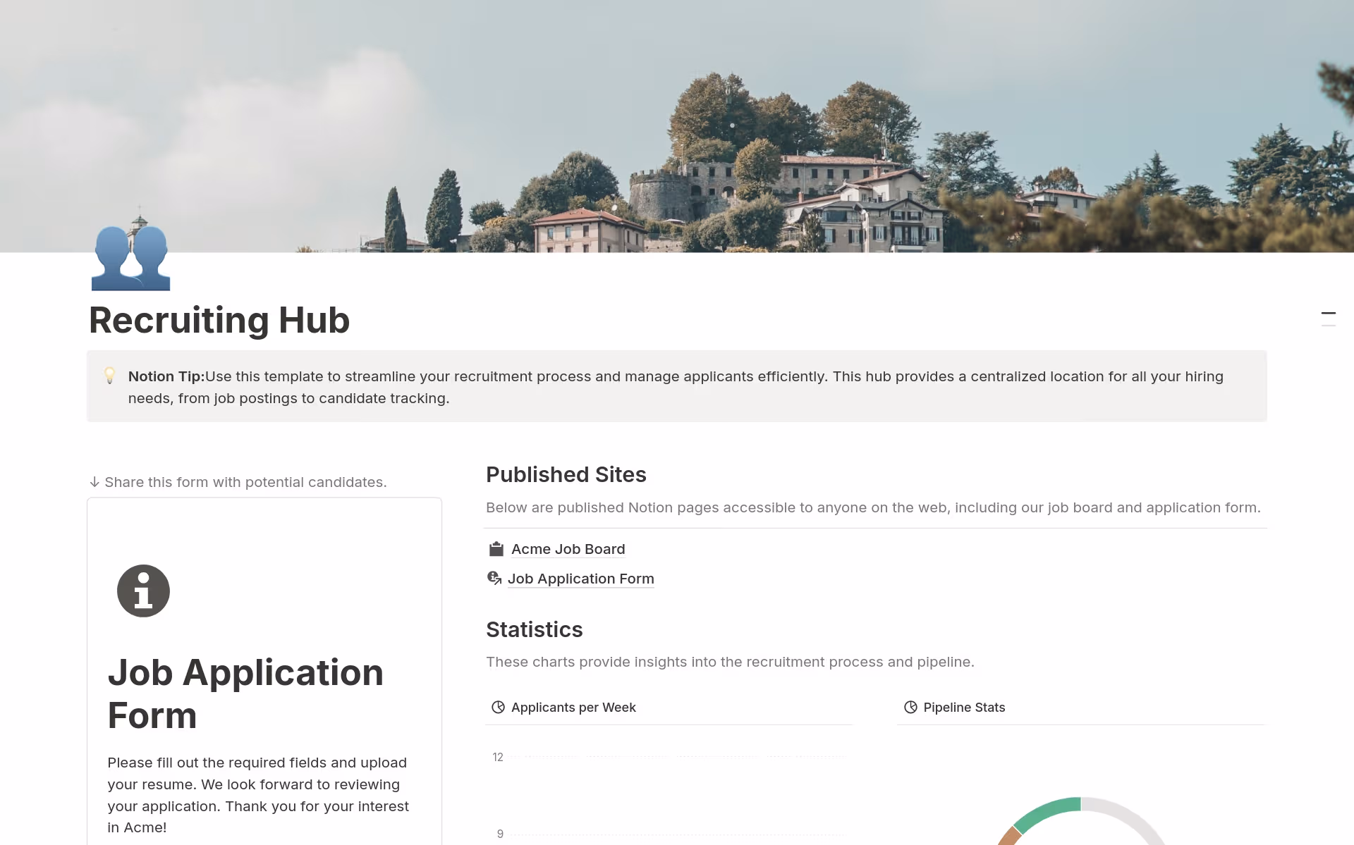 Recruiting Hubのテンプレートのプレビュー