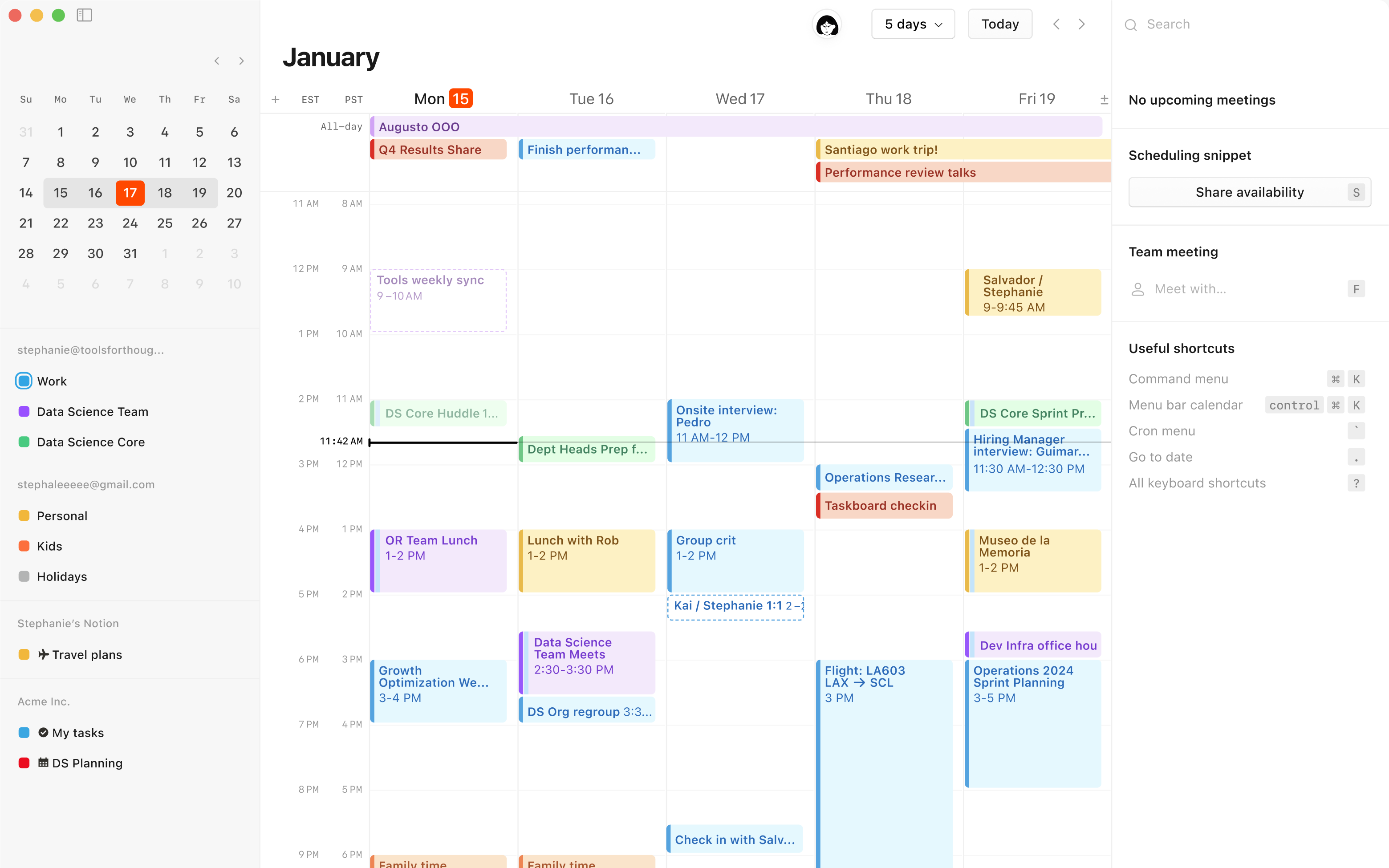 Une capture d’écran de Notion Calendar sur desktop